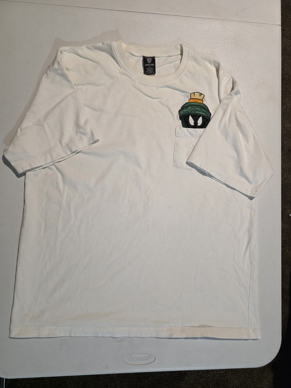 90s Vintage Marvin the Martian Pocket T-Shirt XL Off White Looney Tunes Retro